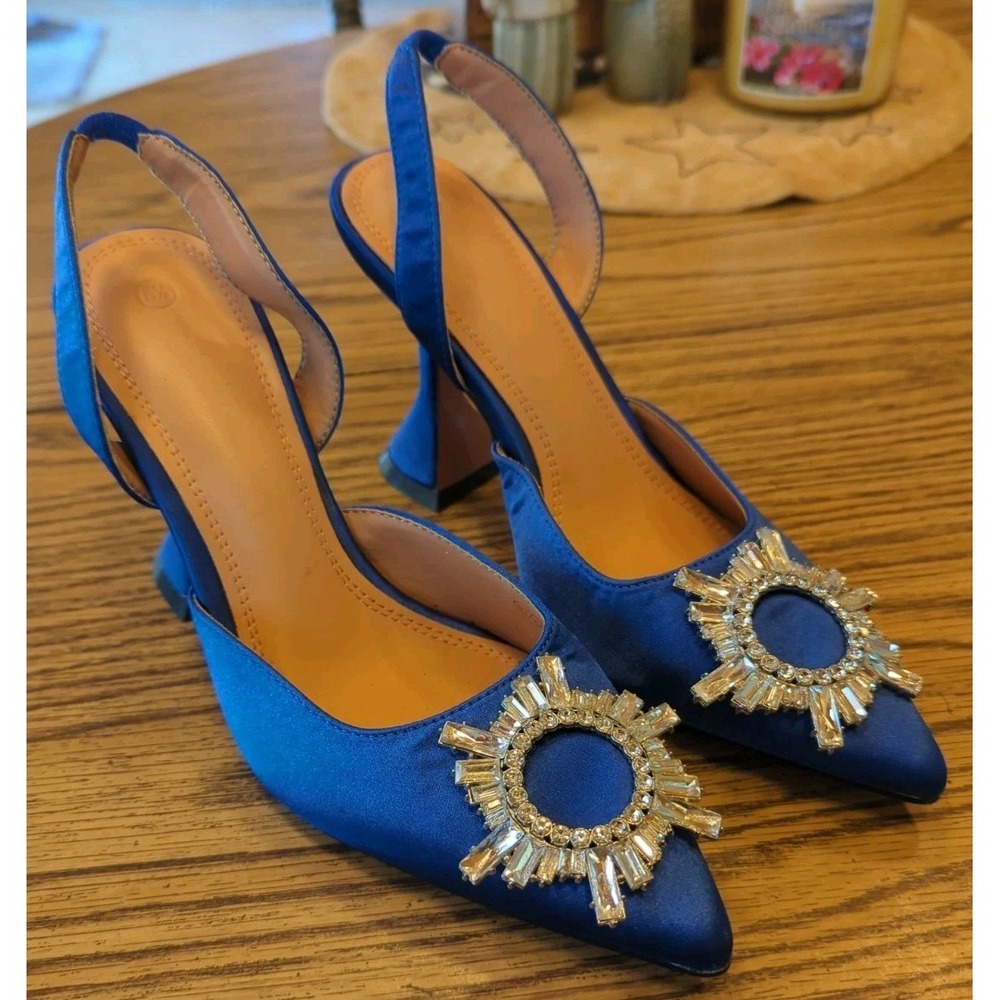 Gorgeous Fashion‎ Electric Blue Begum Heels with Starburst Brooch Size US 6.5